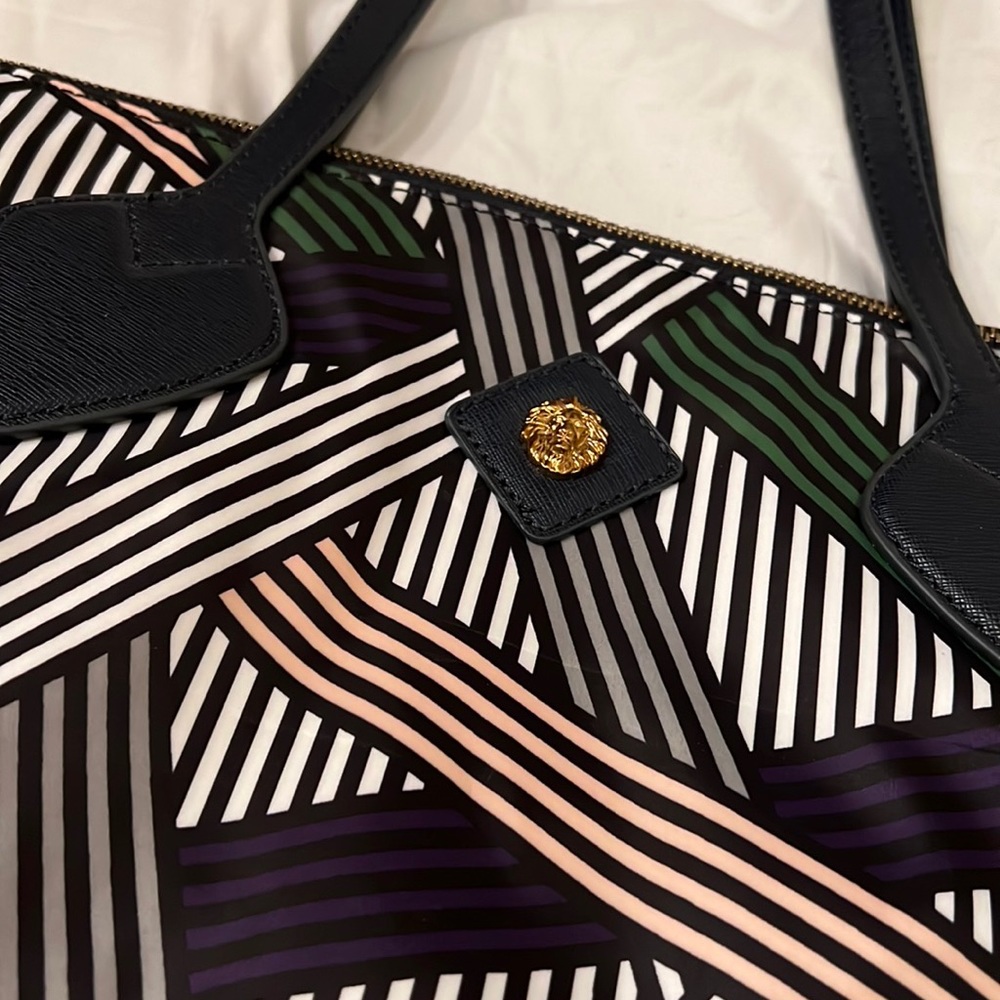 Anne Klein abstract striped nylon tote